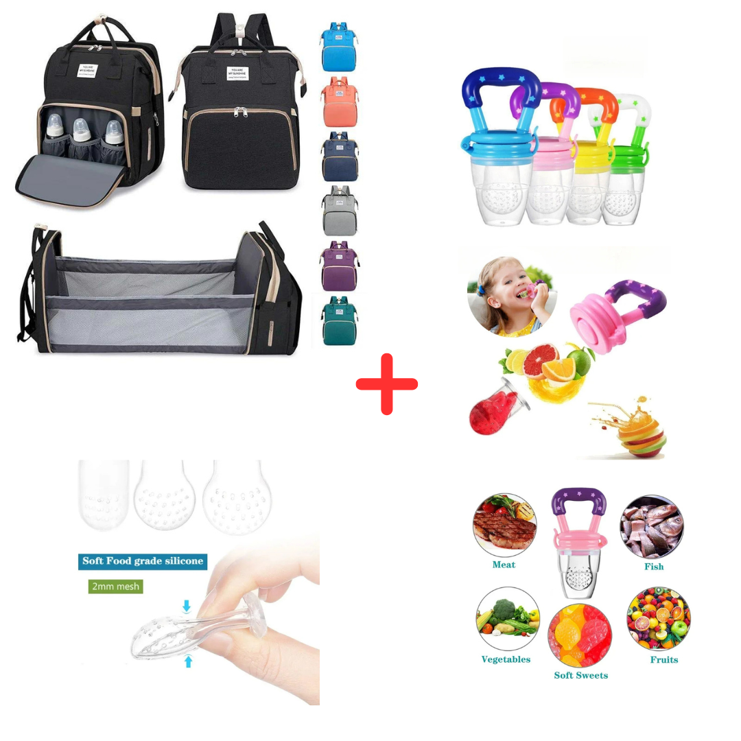 Pañalera para Bebé + Chupo Alimentador de Frutas en Silicona, 8 Colores