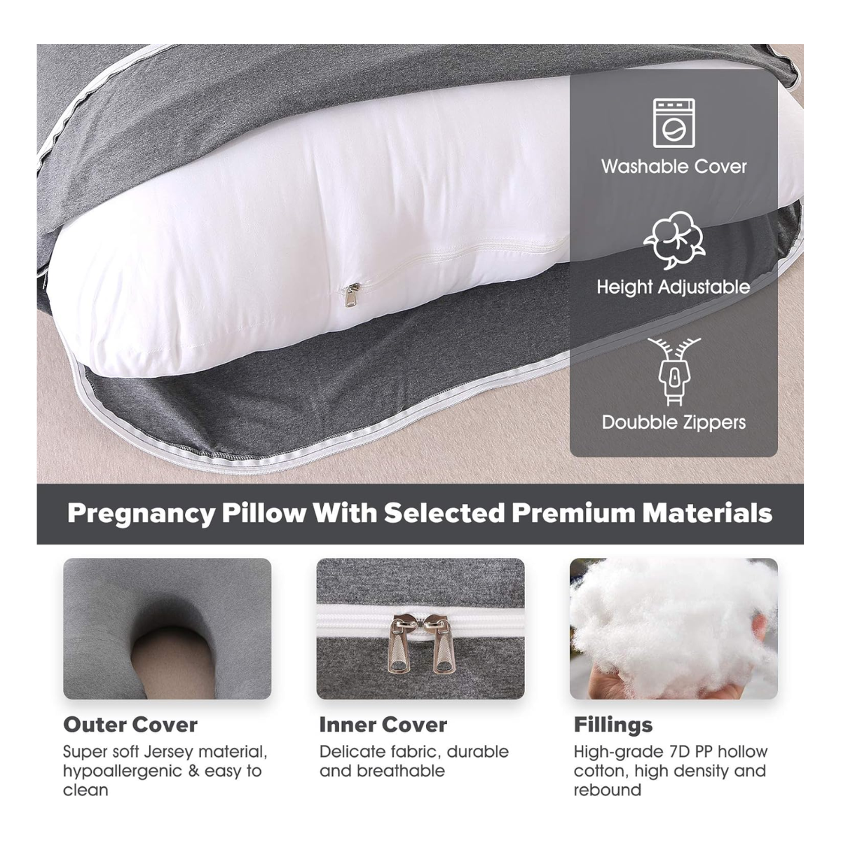 Almohada de Embarazo en U de Cuerpo Completo para Dormir y Lactancia
